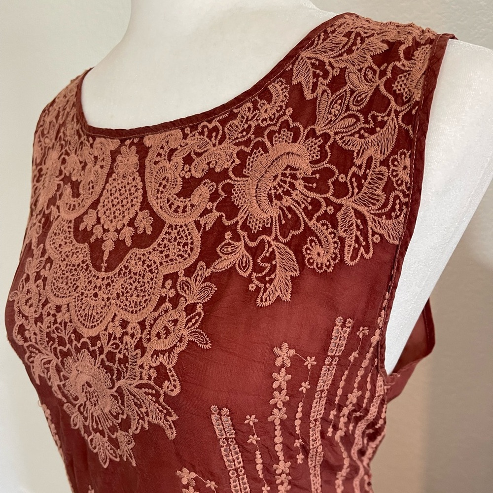 Johnny Was Brown Embroidered Sleeveless Maxi Dress Women’s Medium Boho Long - Picture 3 of 9
